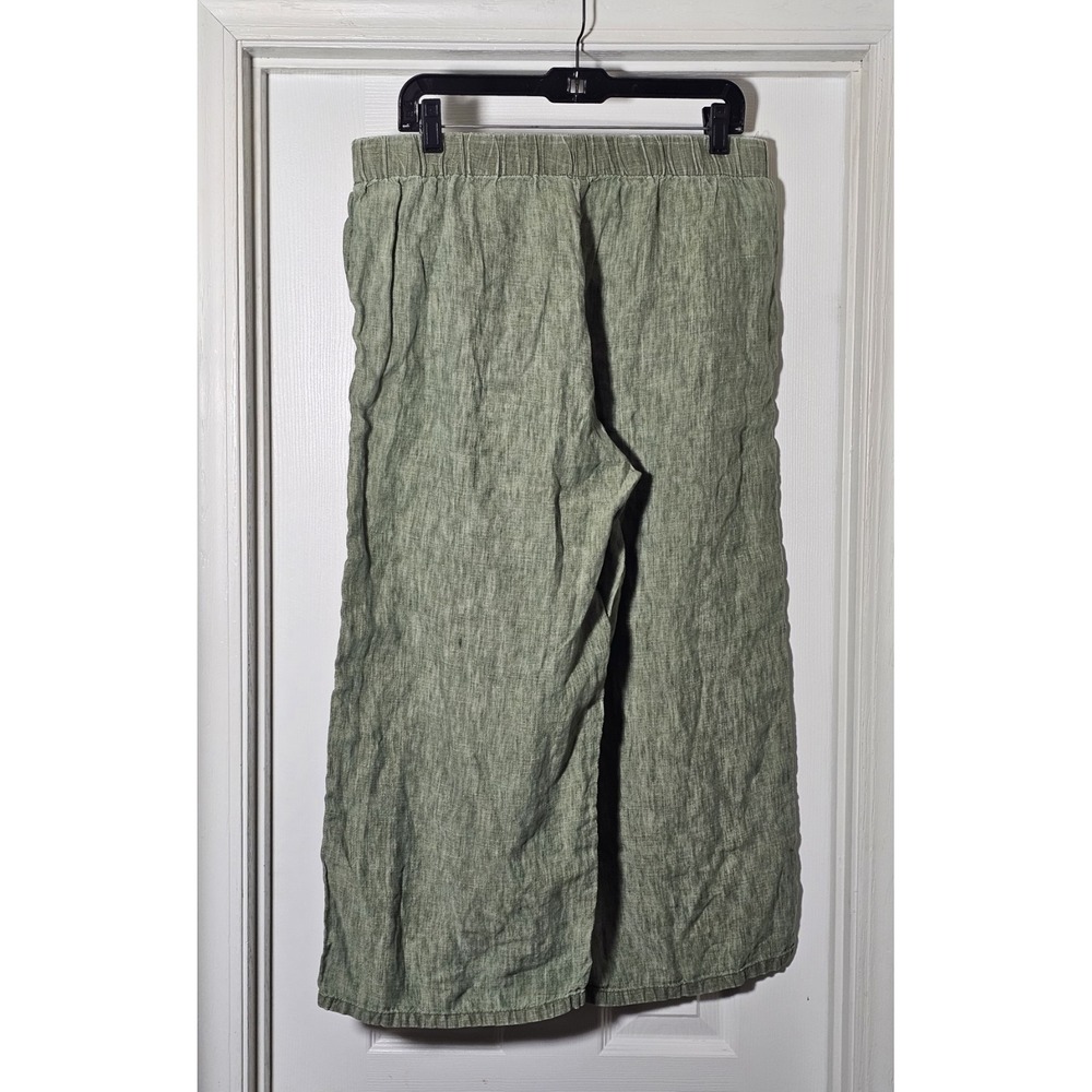 Eileen Fisher Wide Leg Linen Pants Womens Size Large Sage Green Crop Pockets - Picture 2 of 4